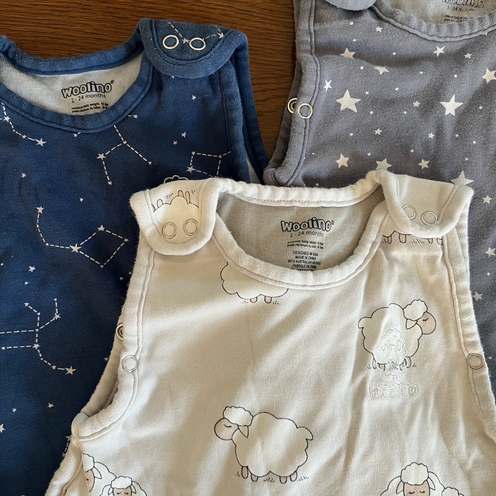 Woolino lot of 3 - Sheep, Navy & Gray Star size 2-24 mos merino wool sleep sack - Picture 2 of 5